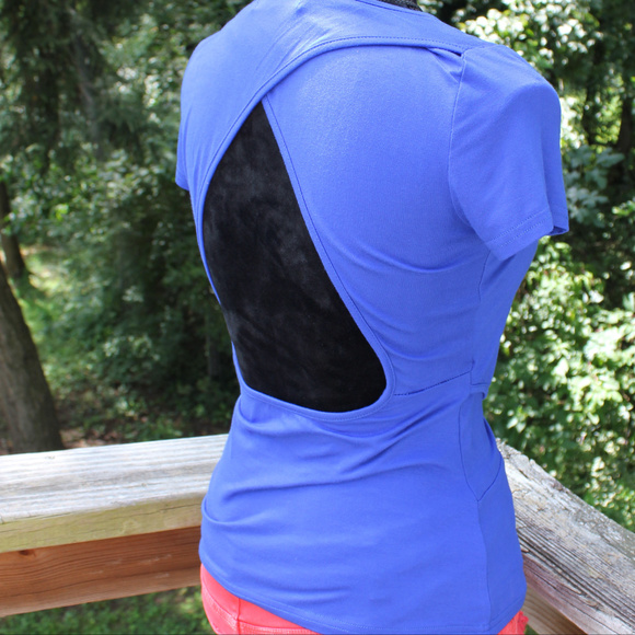 Deep V Neck Open Back Wrap T Shirt Royal Blue S/P - Picture 3 of 8